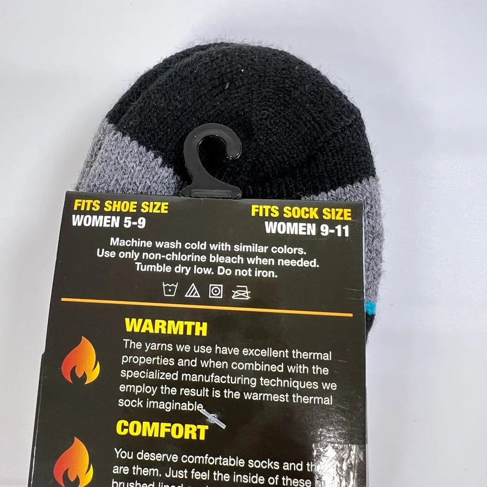 Escape Heat Insulated Thermal Socks Women 9 11‎ Gray Black Aqua Stripe Cozy Warm